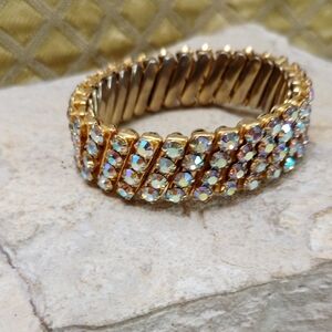 Vintage Criterion Goldtone Stretch Bracelet Multicolor AB Rhinestone